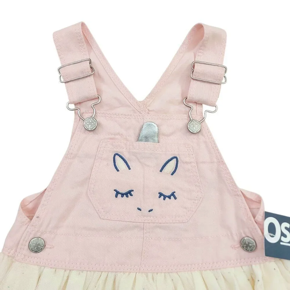 Oshkosh B'gosh Dress Baby 18 Months Pink Cream 100% Cotton Lined Tulle Unicorn